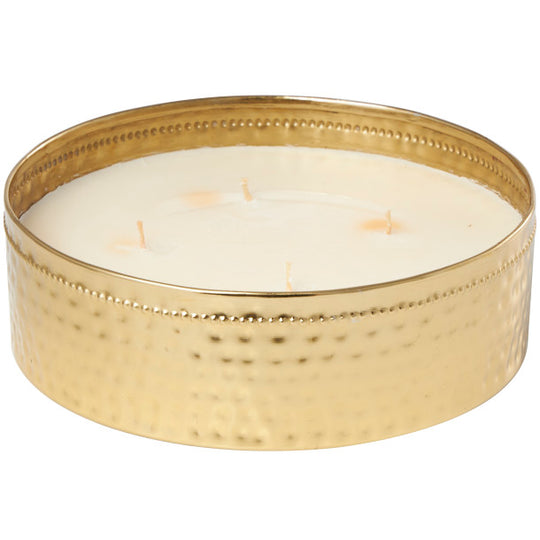 Large 4 Wick Scented Candle in Wide Spotted Metal Bowl, 60 oz