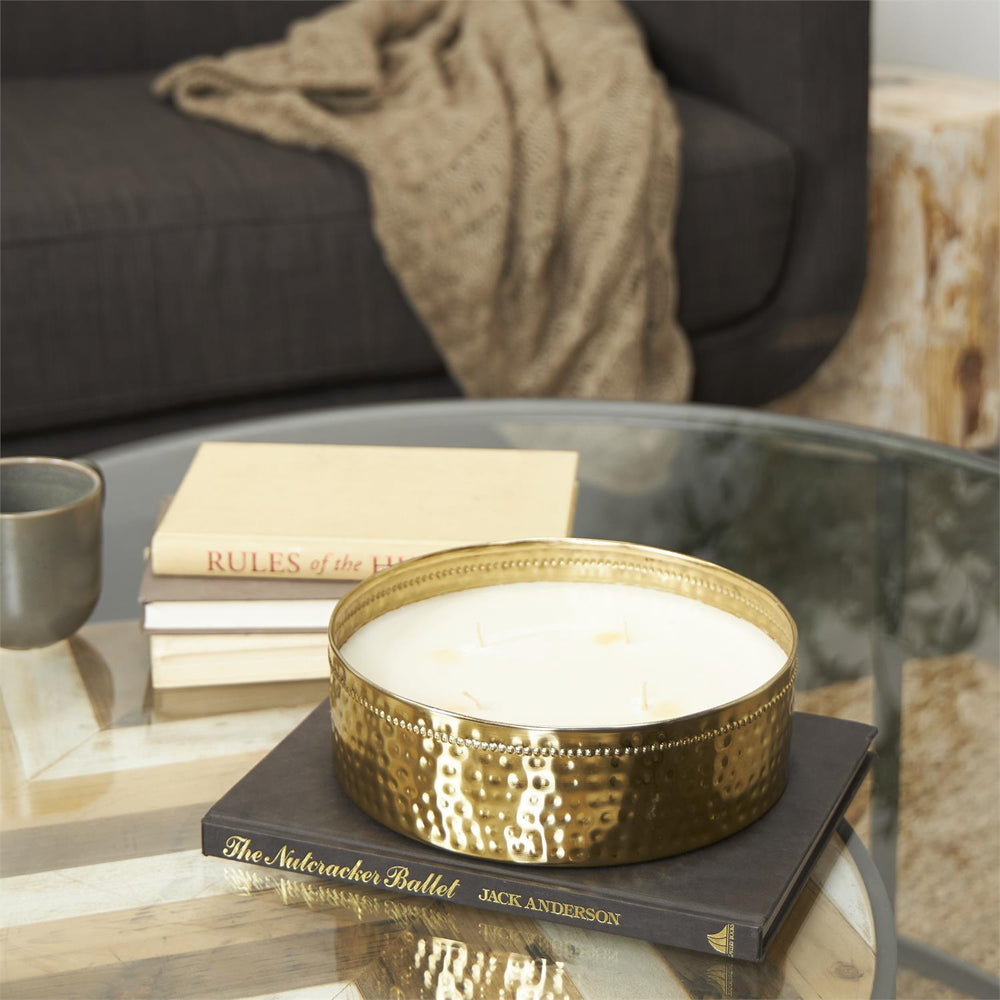 Large 4 Wick Scented Candle in Wide Spotted Metal Bowl, 60 oz