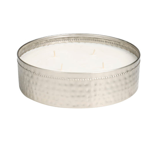 Large 4 Wick Scented Candle in Wide Spotted Metal Bowl, 60 oz