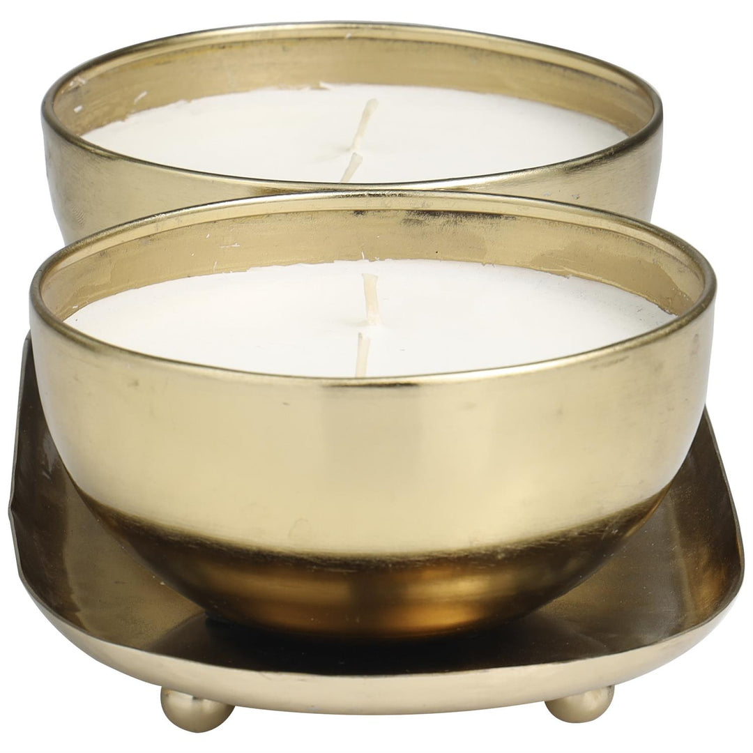 Scented Candle Set with Tray in Metal Bowls, 2 x 12 oz