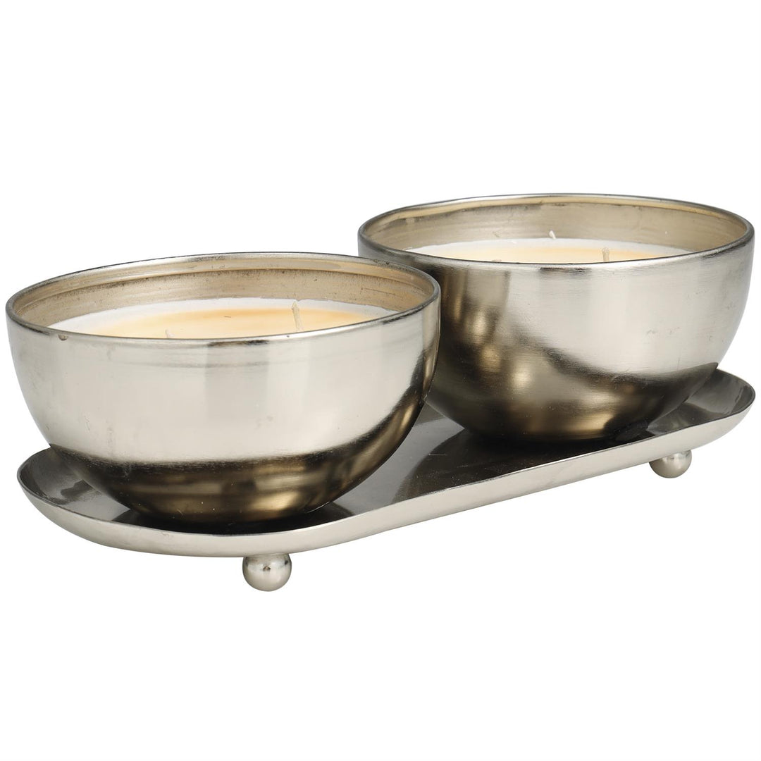 Scented Candle Set with Tray in Metal Bowls, 2 x 12 oz