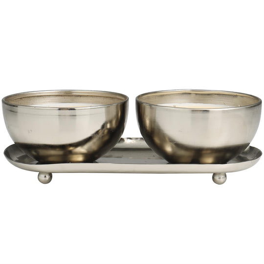 Scented Candle Set with Tray in Metal Bowls, 2 x 12 oz