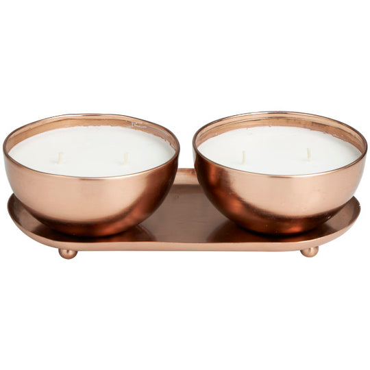 Scented Candle Set with Tray in Metal Bowls, 2 x 12 oz