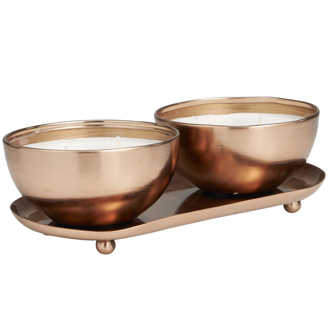 Scented Candle Set with Tray in Metal Bowls, 2 x 12 oz