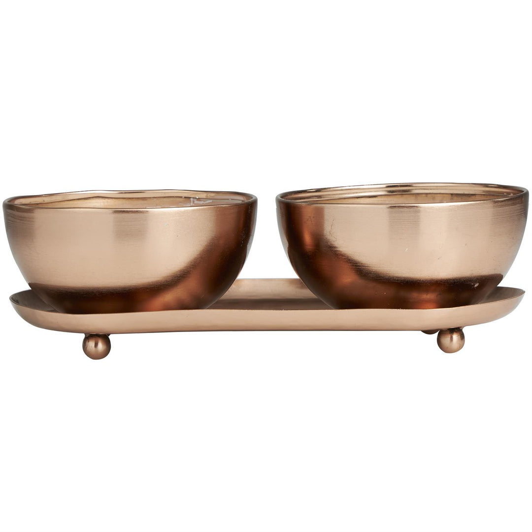 Scented Candle Set with Tray in Metal Bowls, 2 x 12 oz