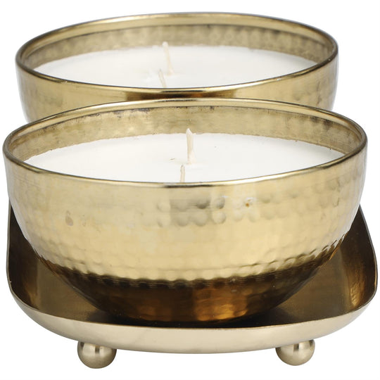 Scented Candle Set with Tray in Hammered Metal Bowls, 2 x 12 oz