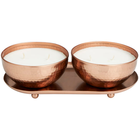 Scented Candle Set with Tray in Hammered Metal Bowls, 2 x 12 oz