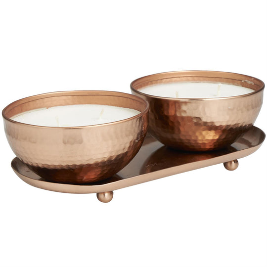 Scented Candle Set with Tray in Hammered Metal Bowls, 2 x 12 oz