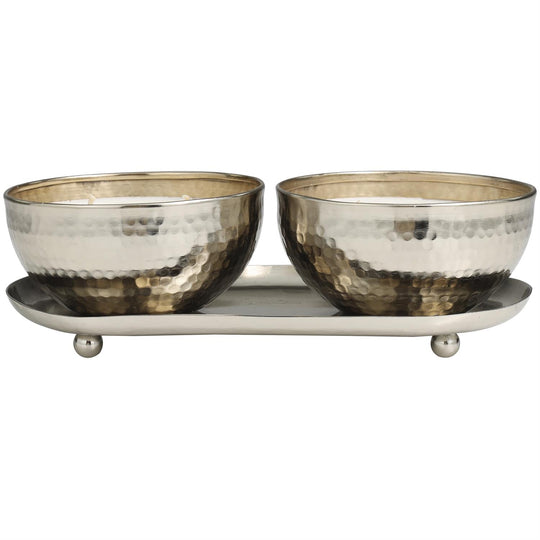 Scented Candle Set with Tray in Hammered Metal Bowls, 2 x 12 oz