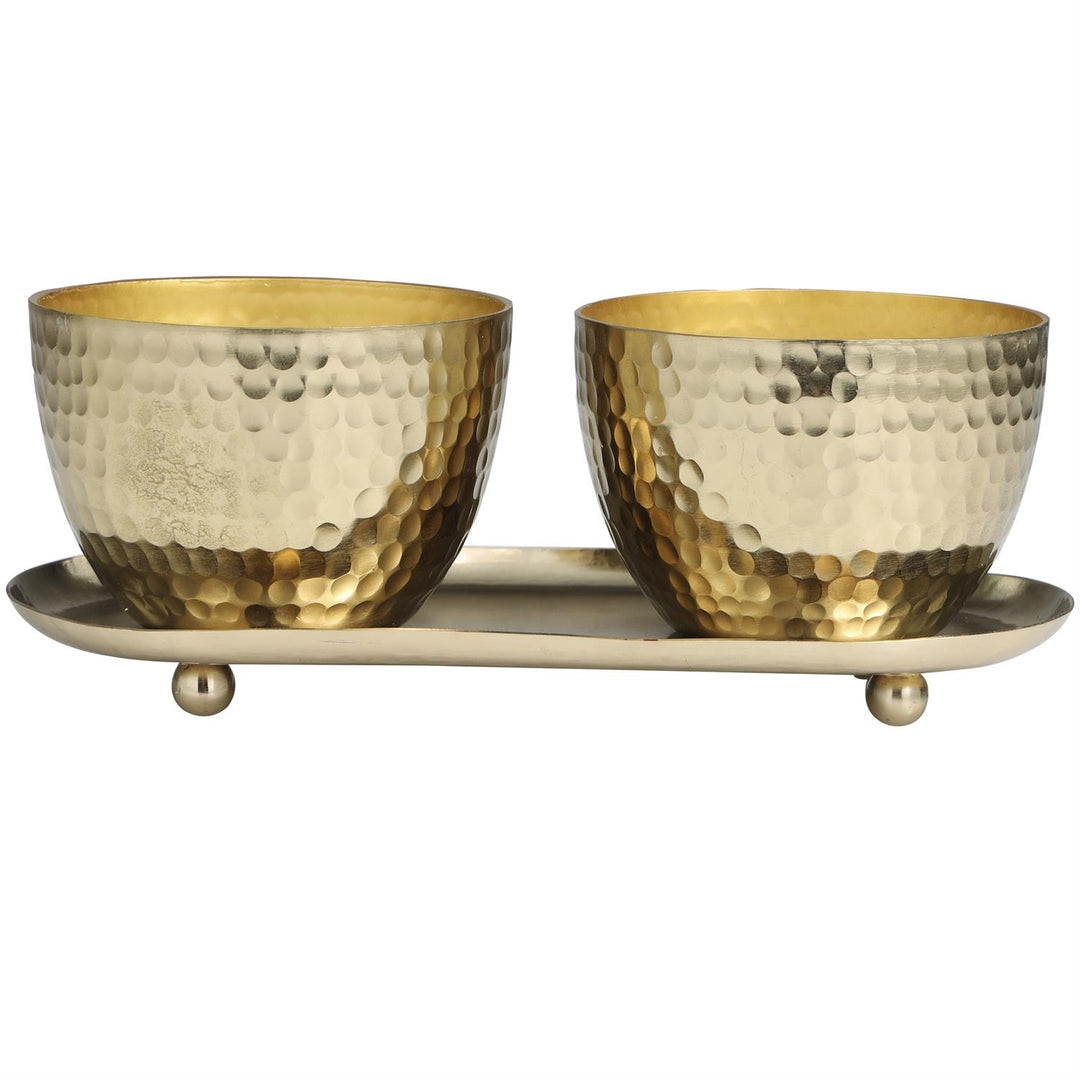 Scented Candle Set with Tray in Hammered Metal Bowls, 2 x 10 oz