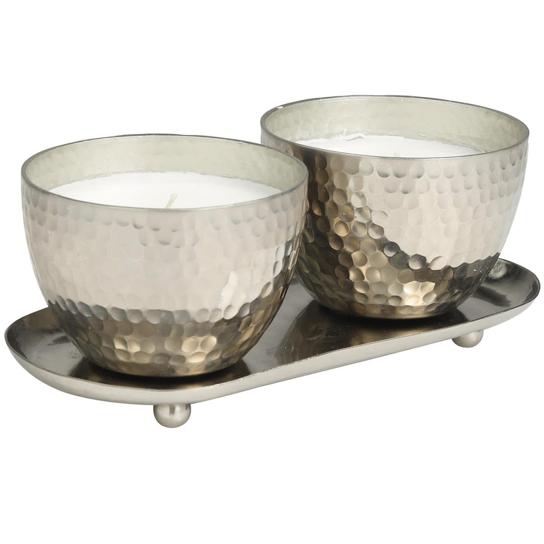 Scented Candle Set with Tray in Hammered Metal Bowls, 2 x 10 oz