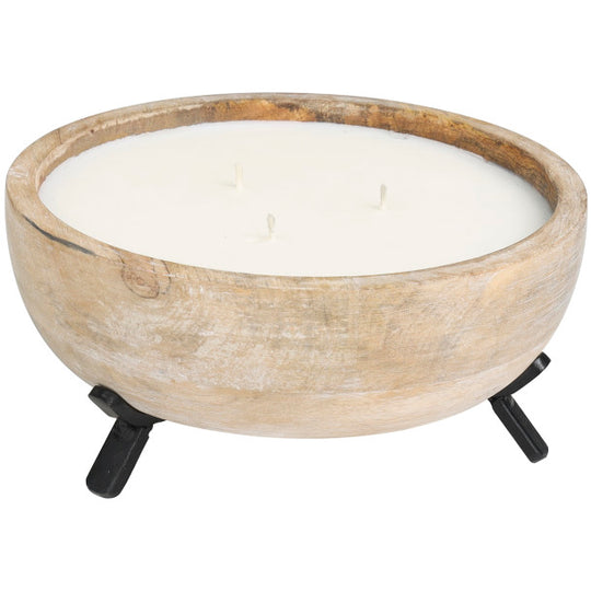 22 oz Scented 3 Wick Candle in Wood Bowl with Metal Stand