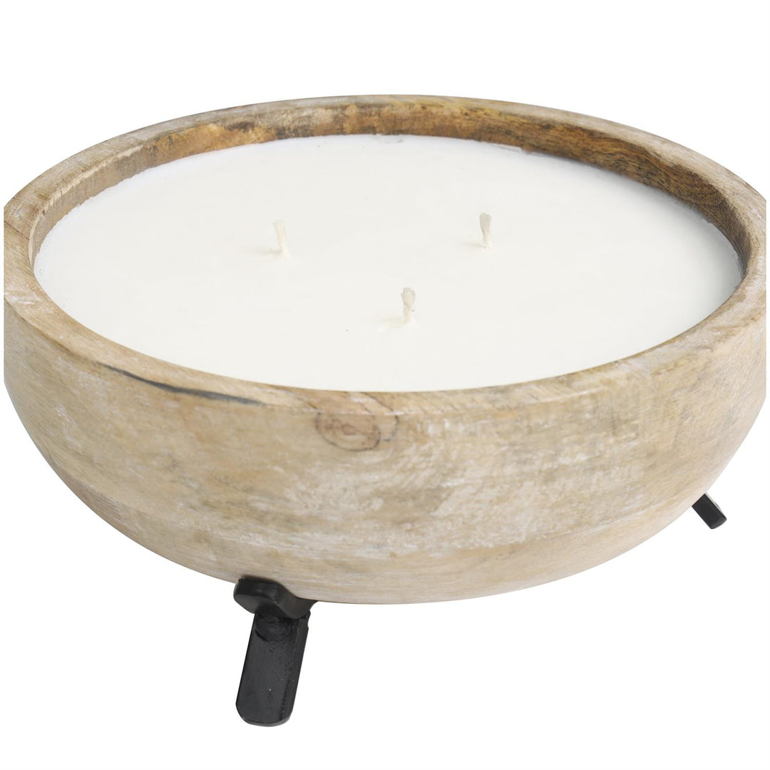 22 oz Scented 3 Wick Candle in Wood Bowl with Metal Stand