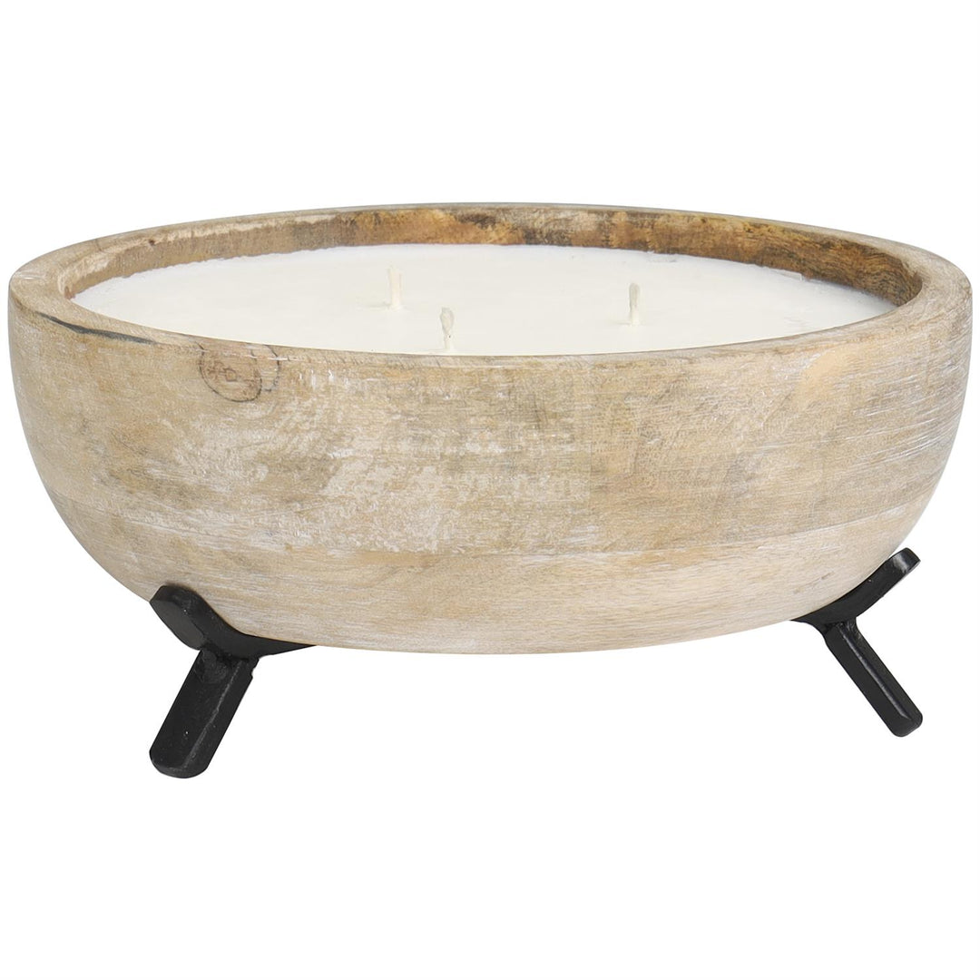 22 oz Scented 3 Wick Candle in Wood Bowl with Metal Stand