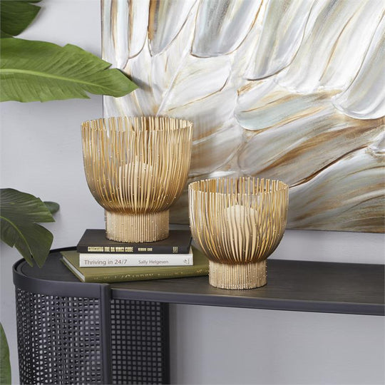 Wavy Lines Metal Candle Holder Set