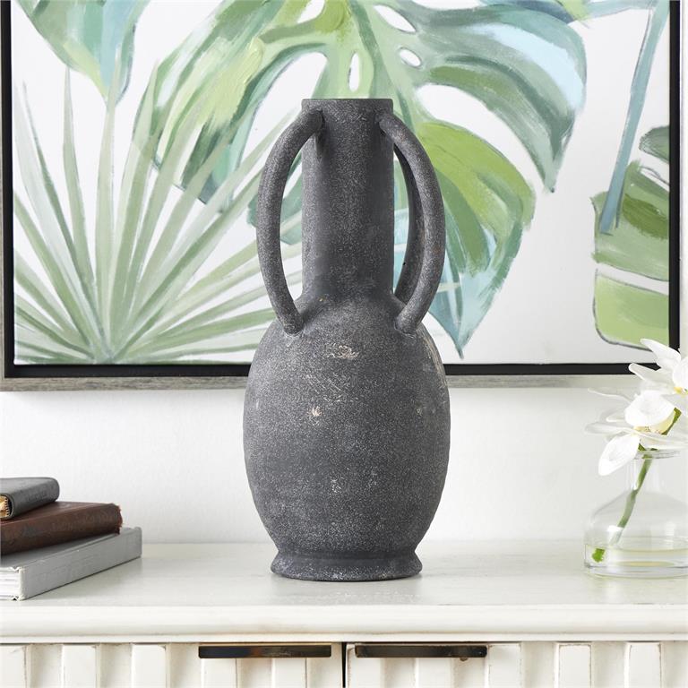 Ceramic Textured Whitewashed Vase Set with Handles