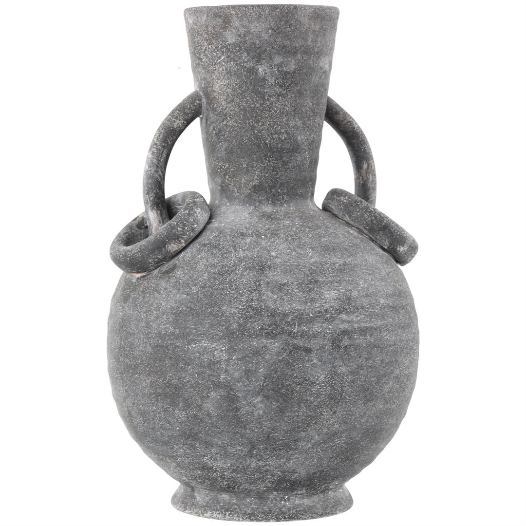 Ceramic Textured Whitewashed Vase Set with Ring Handles