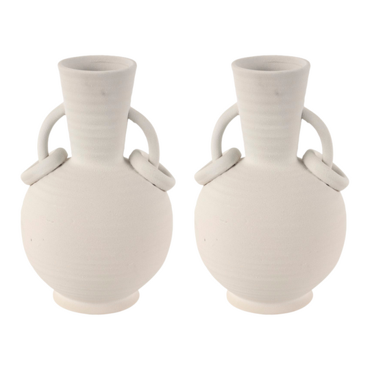 Ceramic Textured Vase Set with Ring Handles