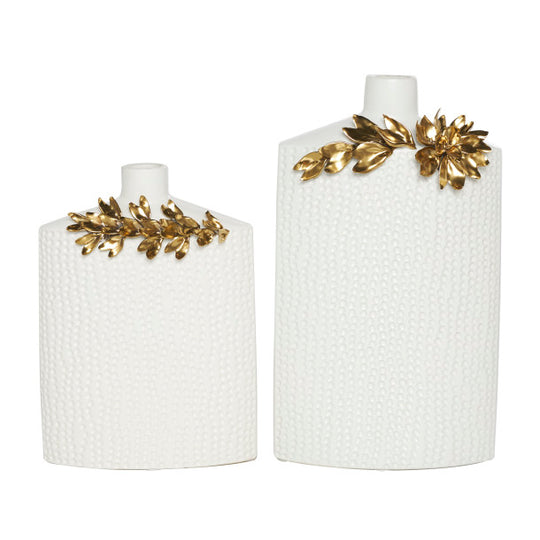 Spotted Pattern Ceramic Vase Set with Gold Leaf Accents