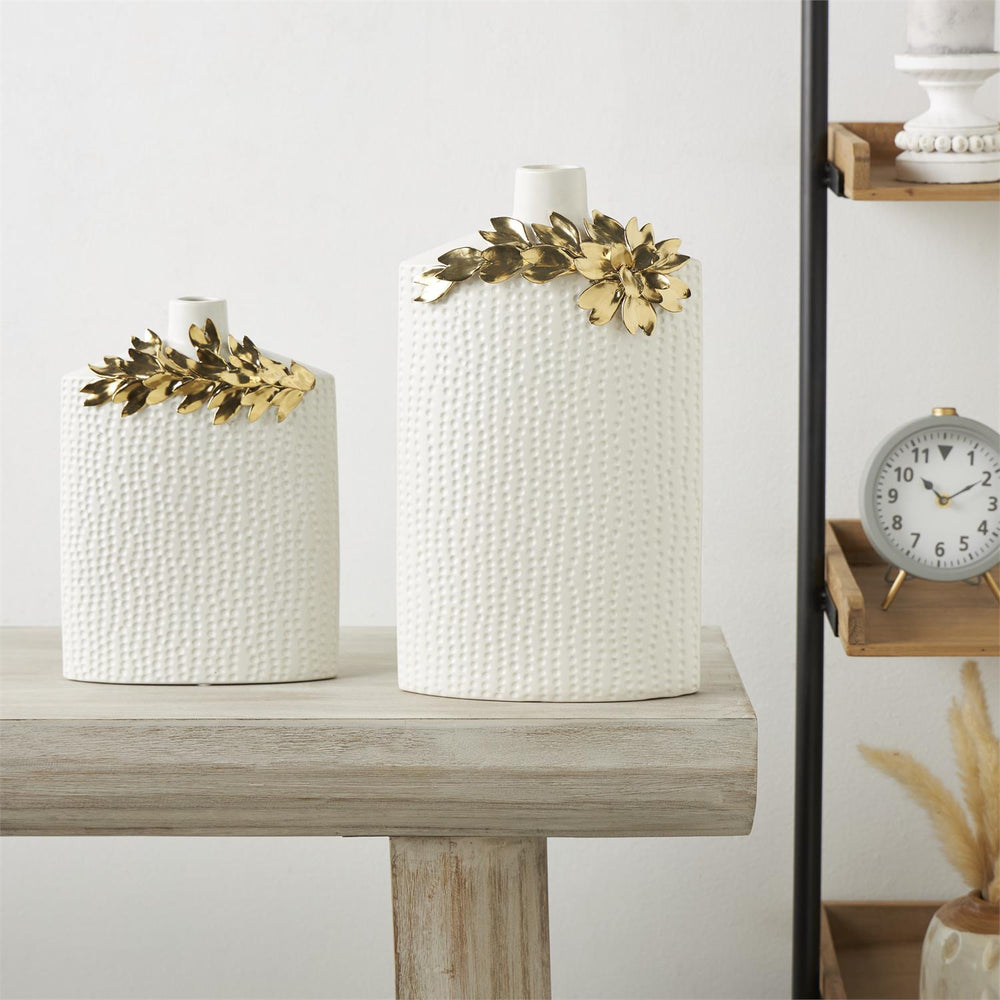 Spotted Pattern Ceramic Vase Set with Gold Leaf Accents