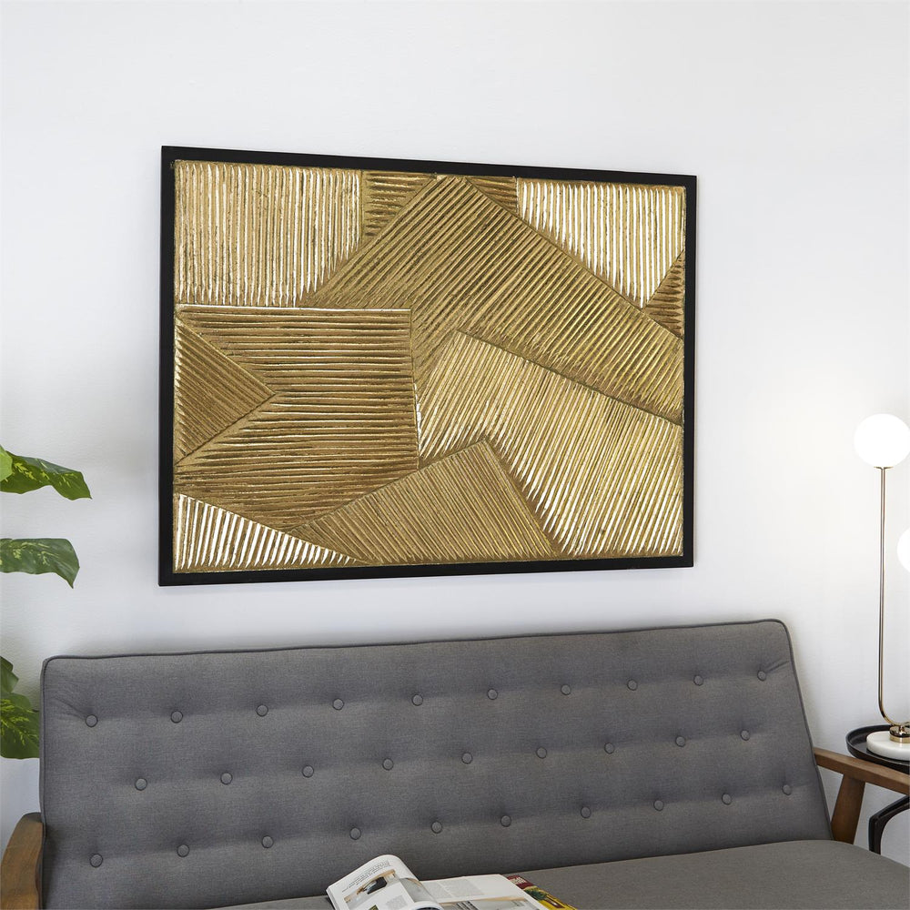 Carved Geometric Wooden Wall Art with Black Frame