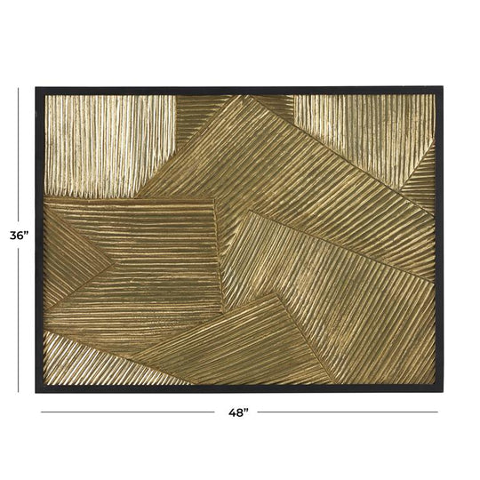 Carved Geometric Wooden Wall Art with Black Frame