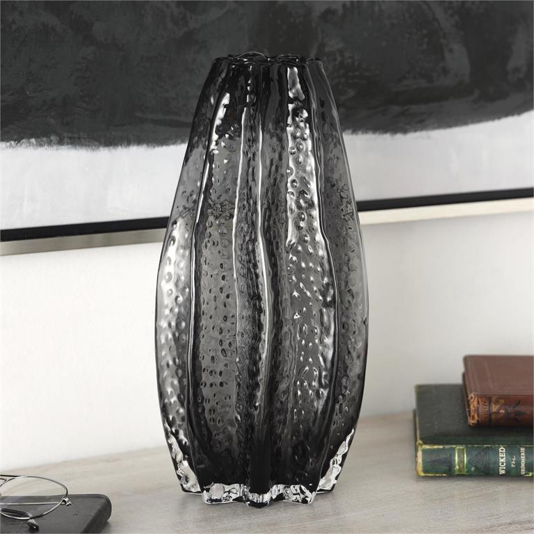 Ombre Handmade Fluted Glass Vase, 14"