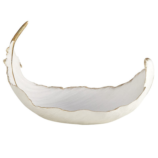 Curved Feather Decorative Bowl with Gold Accents