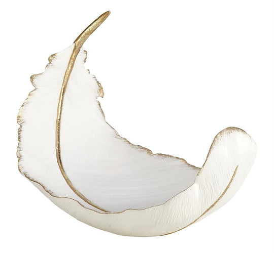 Curved Feather Decorative Bowl with Gold Accents