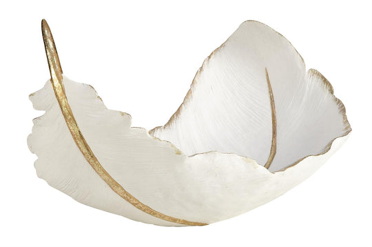 Curved Feather Decorative Bowl with Gold Accents