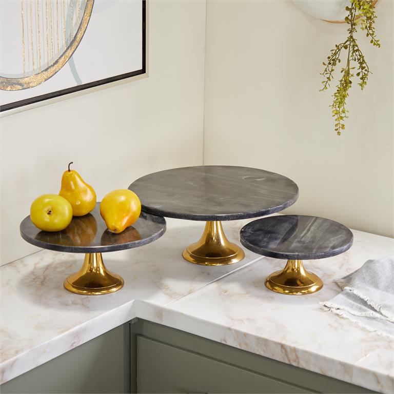 Aluminum Cake Stand with Marble Top Set