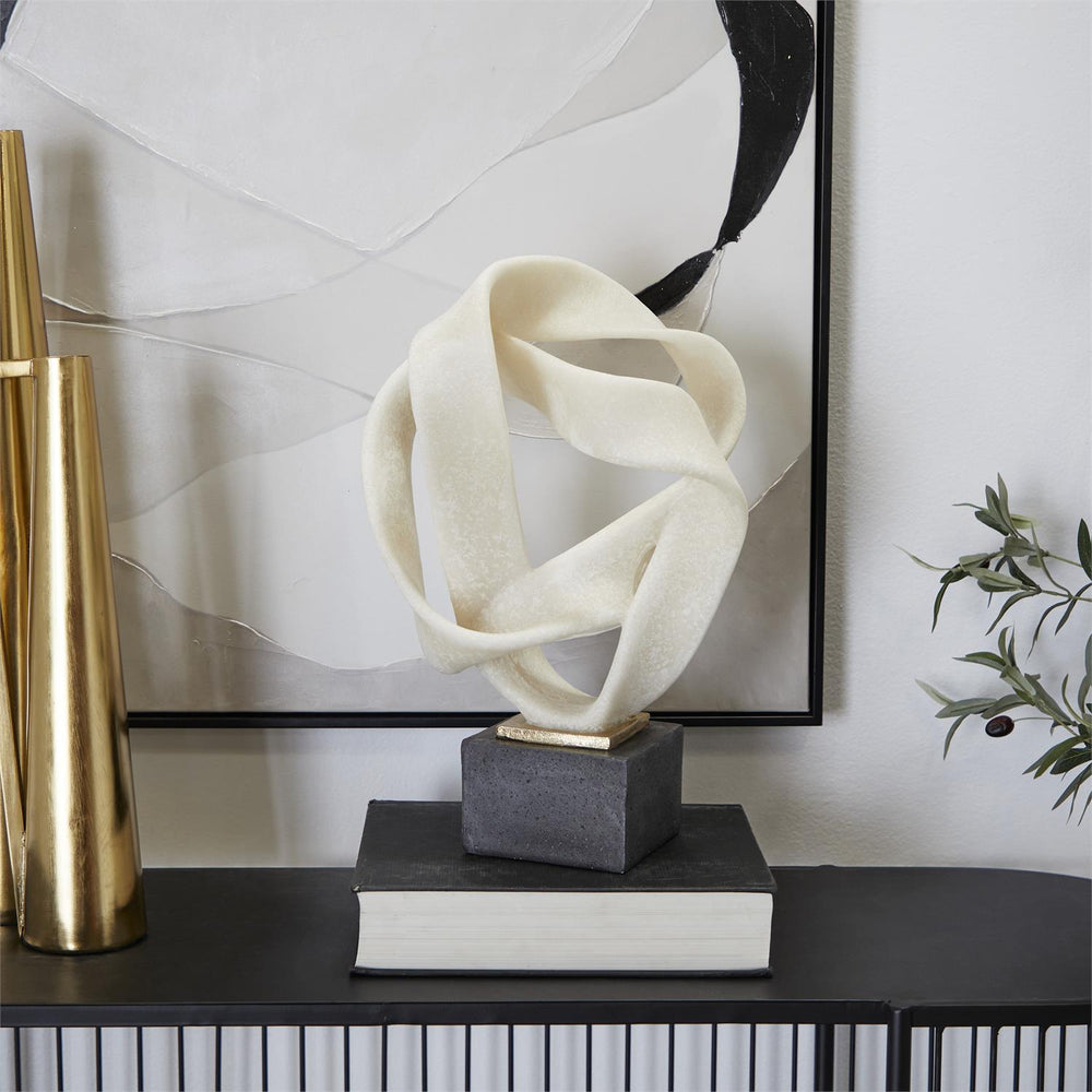 Abstract Ribbon Orb Polystone Sculpture