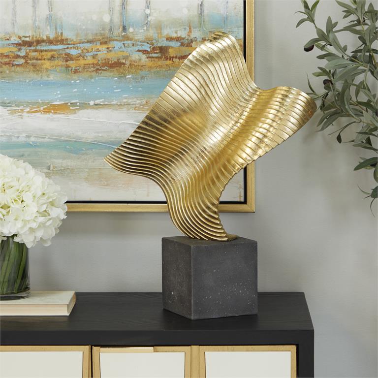 Rippled Abstract Wave Sculpture with Black Base