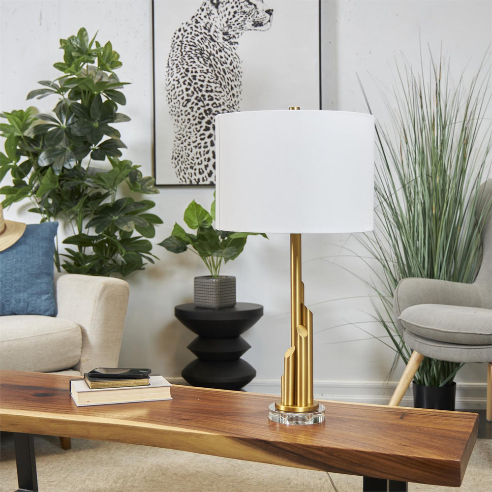 Metal Tiered Pillar Table Lamp with Glass Base