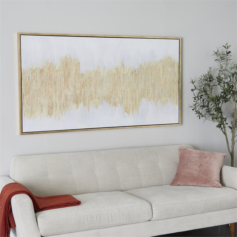 XL Abstract Glossy Gold Wall Art with Gold Frame