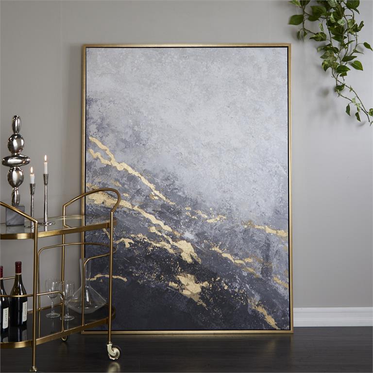XL Smoky Grey and Gold Geode Ombre Wall Art with Gold Frame