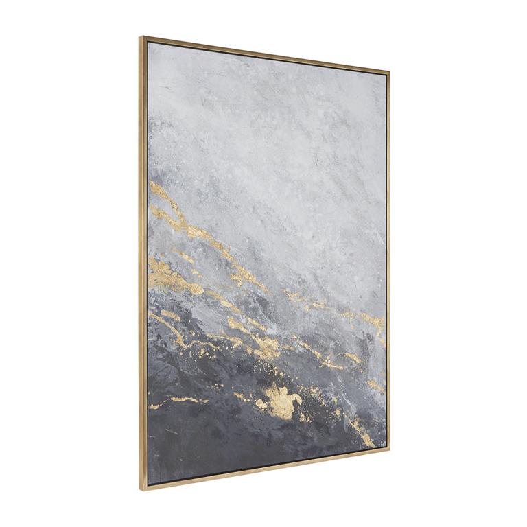 XL Smoky Grey and Gold Geode Ombre Wall Art with Gold Frame
