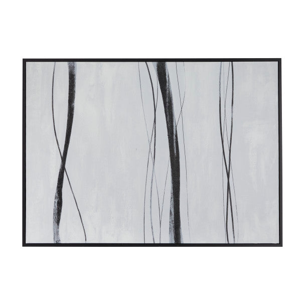 XL B&W Fluid Lines Abstract Wall Art with Black Frame