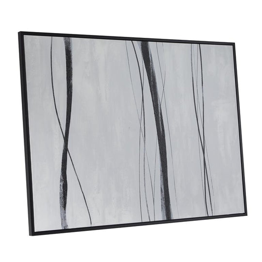 XL B&W Fluid Lines Abstract Wall Art with Black Frame