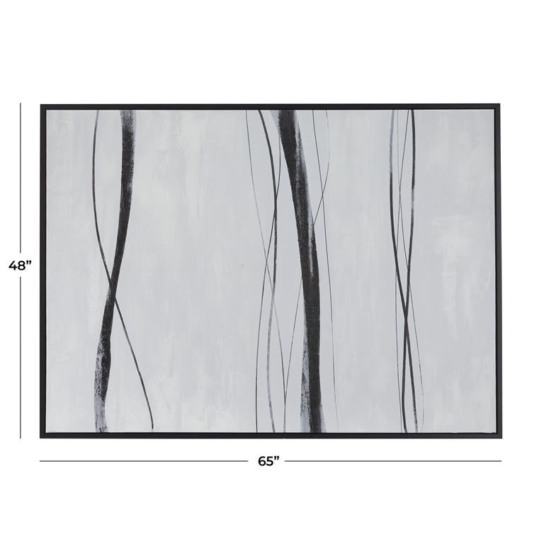 XL B&W Fluid Lines Abstract Wall Art with Black Frame