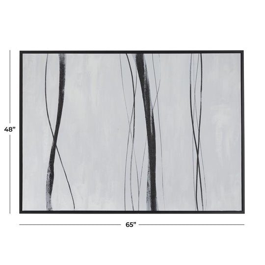 XL B&W Fluid Lines Abstract Wall Art with Black Frame