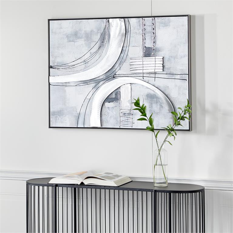 Silver Accent 3D Abstract Wall Art with Black Frame