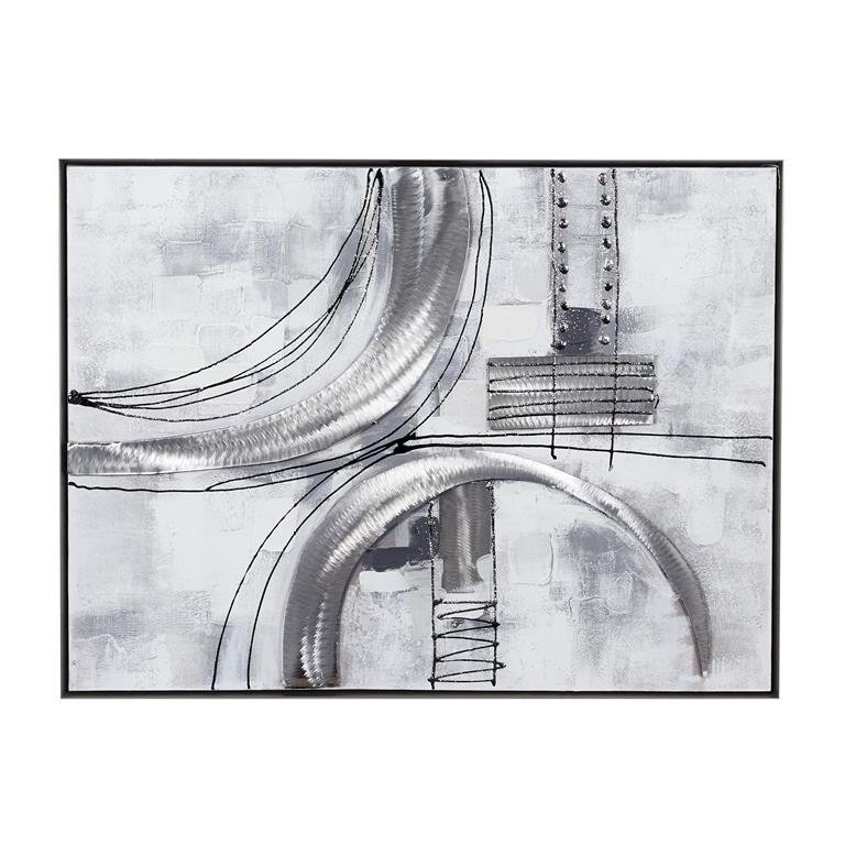 Silver Accent 3D Abstract Wall Art with Black Frame