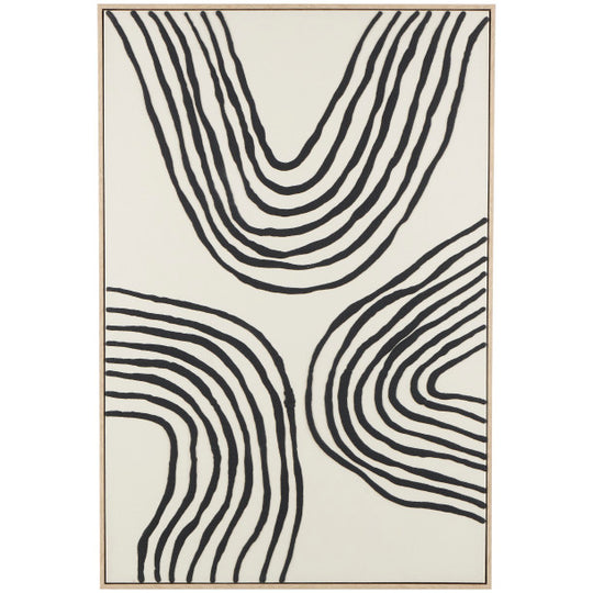 Tri-Waved Lines Wall Art with Light Brown Frame