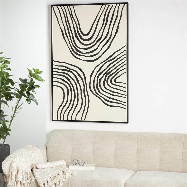 Tri-Waved Lines Wall Art with Light Brown Frame