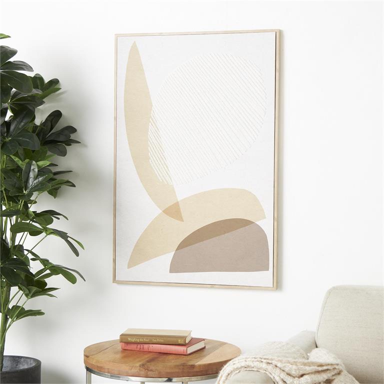 Neutral Hues Overlapping Shapes Wall Art Set with Light Brown Frame