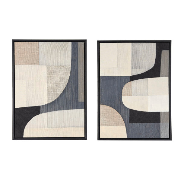 Raised Abstract Shapes Mixed Media Wall Art with Black Frames Set