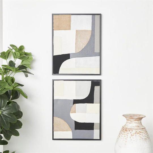 Raised Abstract Shapes Mixed Media Wall Art with Black Frames Set