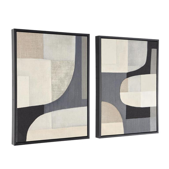 Raised Abstract Shapes Mixed Media Wall Art with Black Frames Set