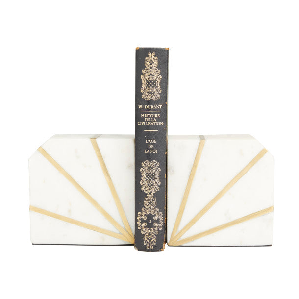 Square Geometric Marble Bookends Set with Gold Inlay